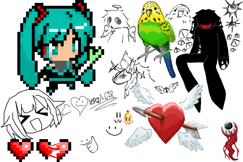 Наши рисовашки с верзой) <br />
я рисовал Мику, девочку ниже и сердечки пиксельные, остальное верза.. я в шокееее...<br />
~ Виновен в начале этого капеца: Sashka54TYAN ~<br />
~ Помогал устраивать этот капец: VerzA678 ~