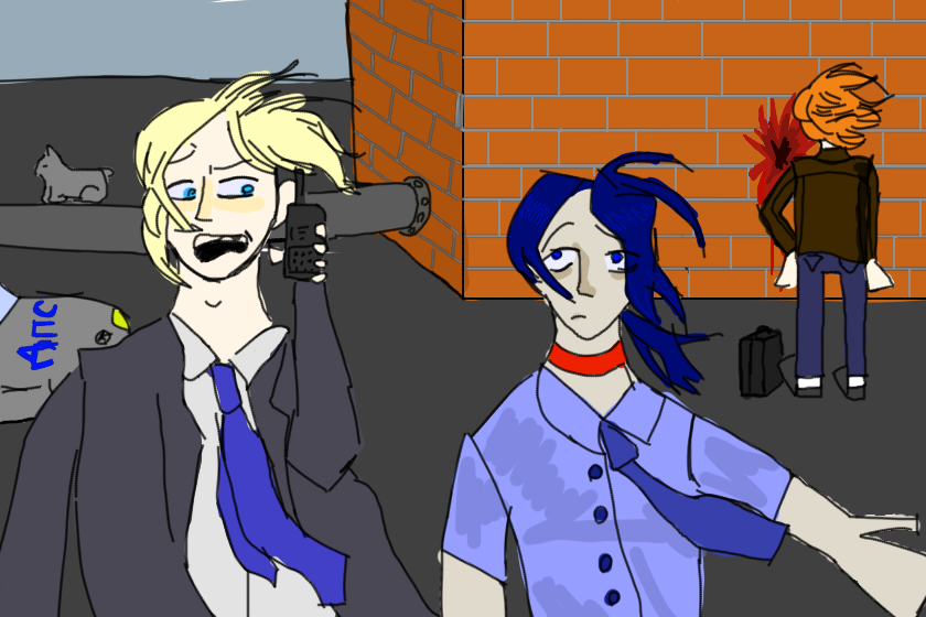 На конкурс кваса<br />
<br />
Если что, рыжик - это криминалист.<br />
<br />
Я прям люто заебался жто рисовать