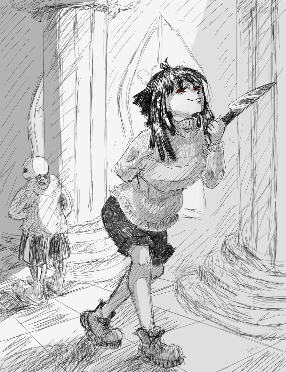 лень чето нормальное и аккуратное рисовать, поэтому очередная кривулька<br />
наконец-то доросла до прохождения андертейла на геноцид, вот ща санса пизжу... точнее пытаюсь D: