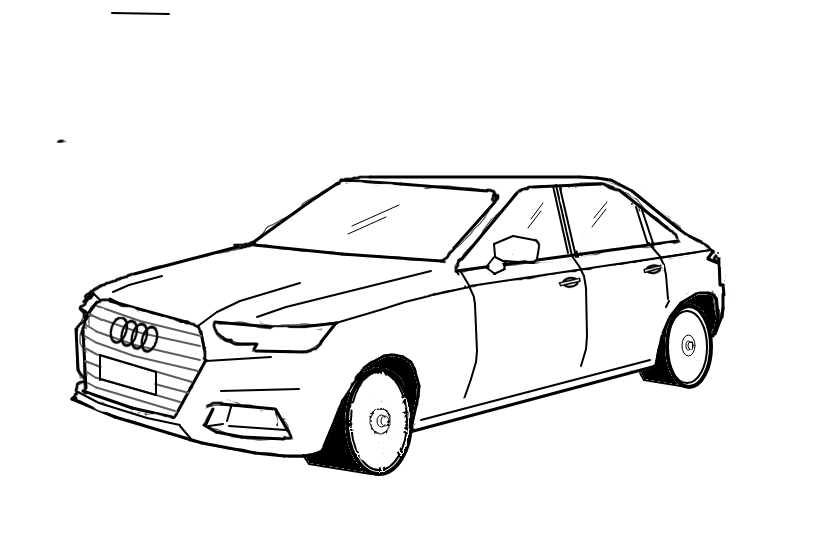 Вот это Ауди А4. Я ее сделал по гайду из интернета, в будущем буду просто срисовывать. Колёса придумать не смог. Е