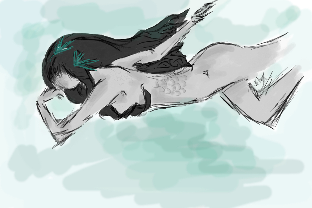 Вышло так себе конечно...Это не русалка, говорю сразу... В последнее время мне нравиться рисовать тела...С волосами и окружением все плохо, как видите, а вот с телом вроде норм вышло:/