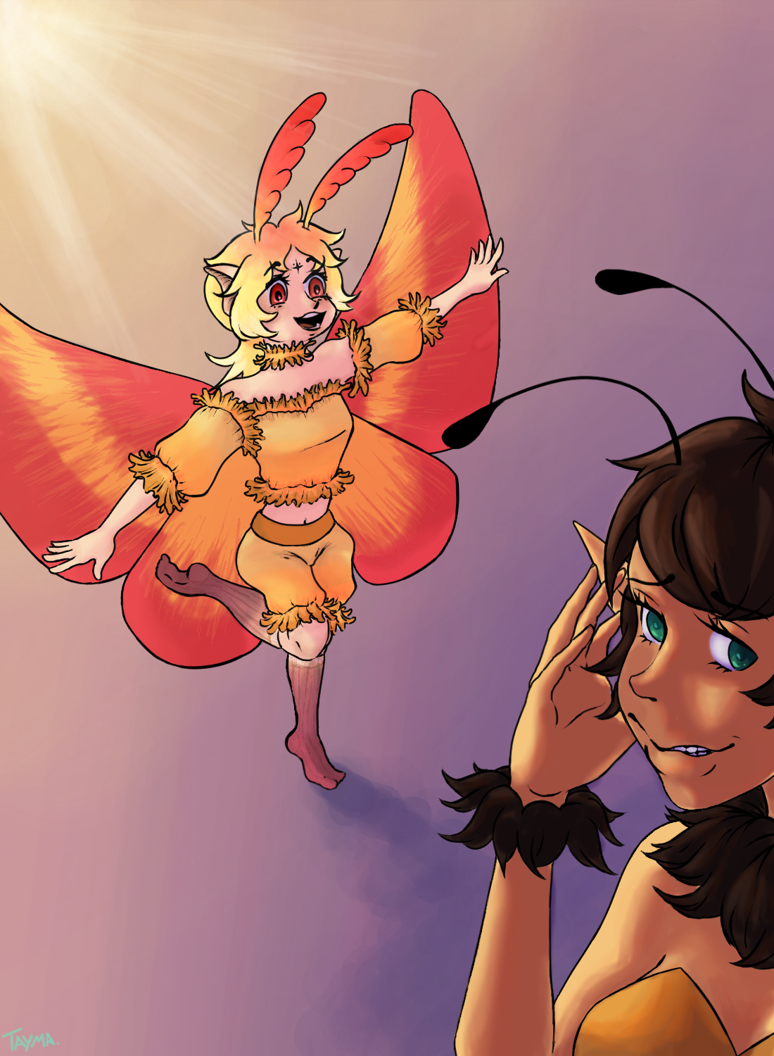 Это пиздец... Это пиздец как лагало в конце. А ведь это даже не какая-то полноценка. Я собиралась сделать какой-нибудь простенький фон с кустиками там, деревцами или типо того. А по итогу еле как подпись свою написала в конце, настолько всё лагает у меня. Не, всё, отныне на сайте я буду рисовать МАКСИМАЛЬНО простенькие каляки, иначе никаких нервов не хватит, сорян. Не знаю как на нормальных устройствах себя ведет браузерная рисовалка, но у меня ноут старенький, слабенький, на ладан дышащий...<br />
Если вам интересны мои работы нарисованные не через лаги и боль, то приглашаю к себе в тгк @tayma_art <br />
А эту работу пока оставлю так, авось потом в другом месте перерисую и дорисую как задумывалось. Как-то так :^