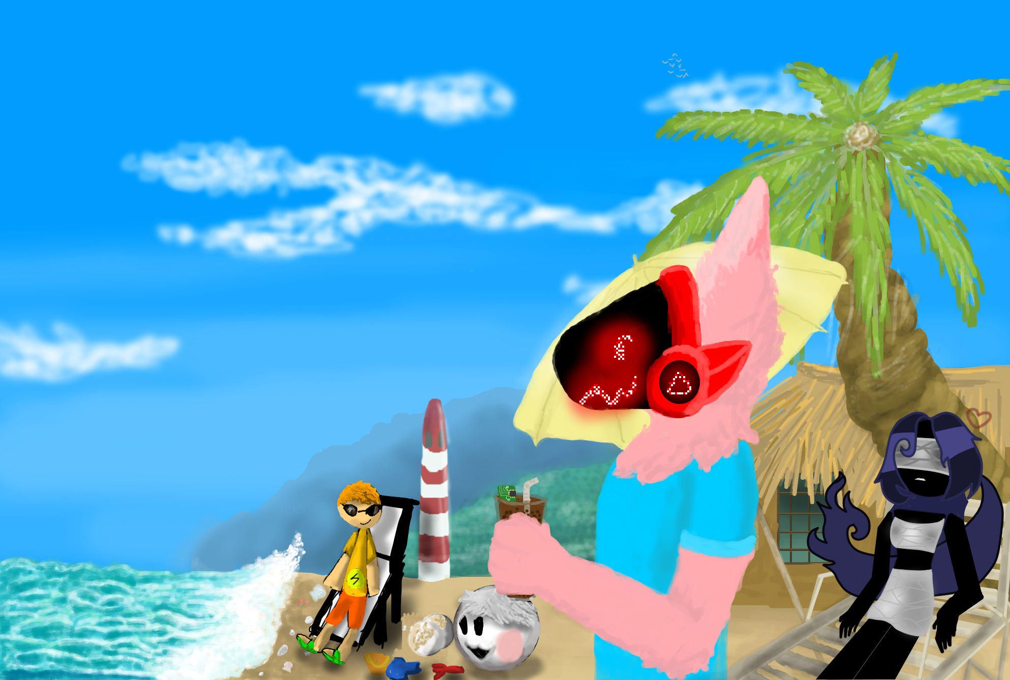 Мы на пляже. Если рисунок наберёт 30+ лайков, то мы постараемся нарисовать тоже очень красивый рисунок. <br />
(местоположение Сочи)